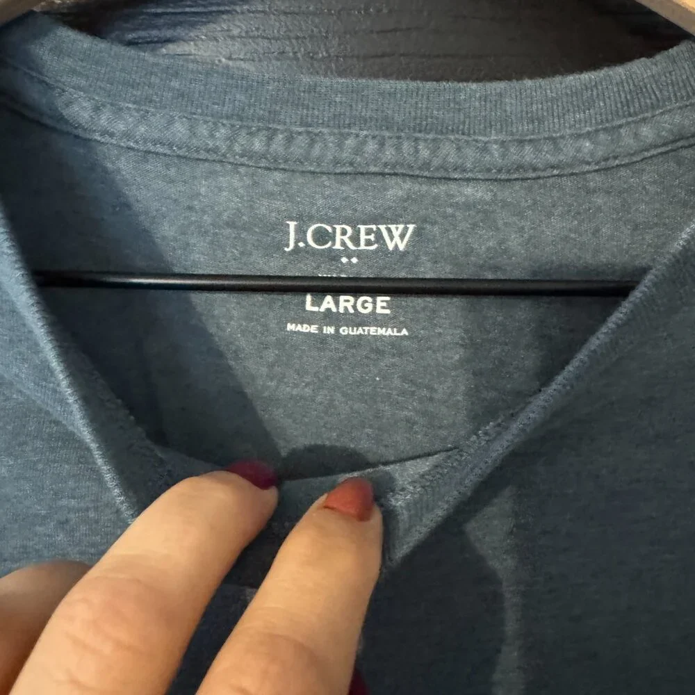 J Crew Men's Long Sleeve Tshirt Gray Green Blue Large